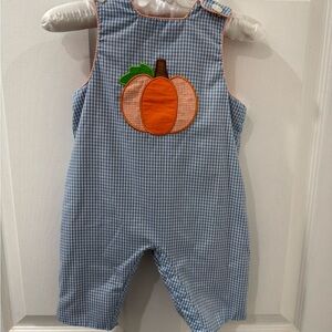 CLAIRE & CHARLIE Blue and Orange Reversible Gingham Baby Romper